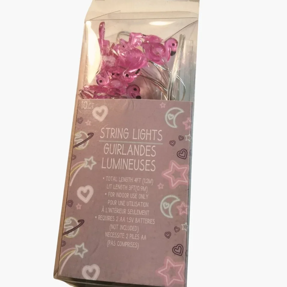 Pink Flamingo String Lights Mini 4Ft Indoor Battery Operated Coastal Tropical